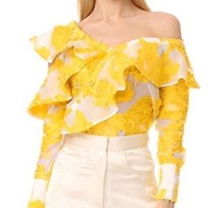 Self-Portrait Yellow Ruffled Off-Shoulder Blouse US Size 2